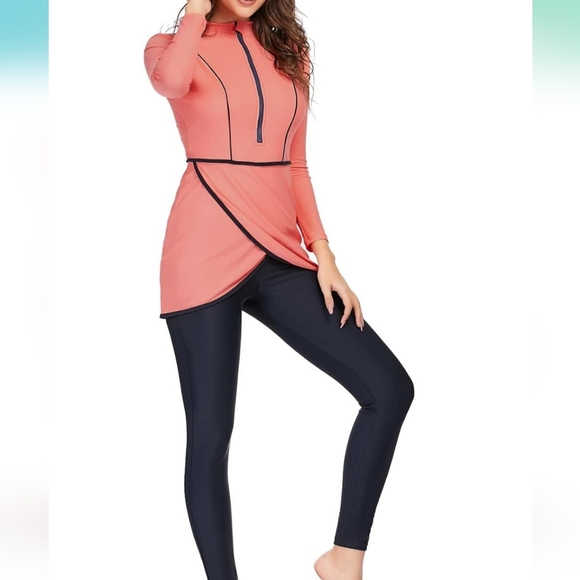 2 Piece Long Sleeve Swimsuit Active Wear - Picture 3 of 9